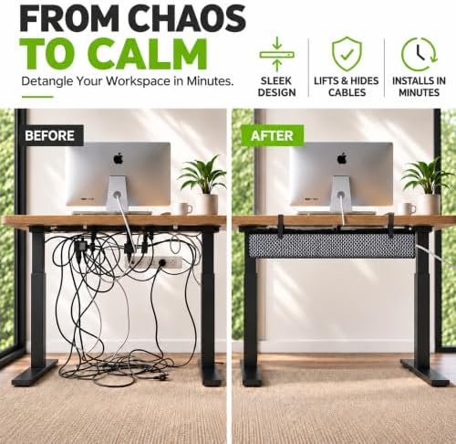 Perfect POSTURE Mesh Cable Organizer – Clamp-Mounted Under Desk Cable Management, Flexible Mesh, Easy-Access Design, & Standing Desk Compatible – 38” (White) - Image 2