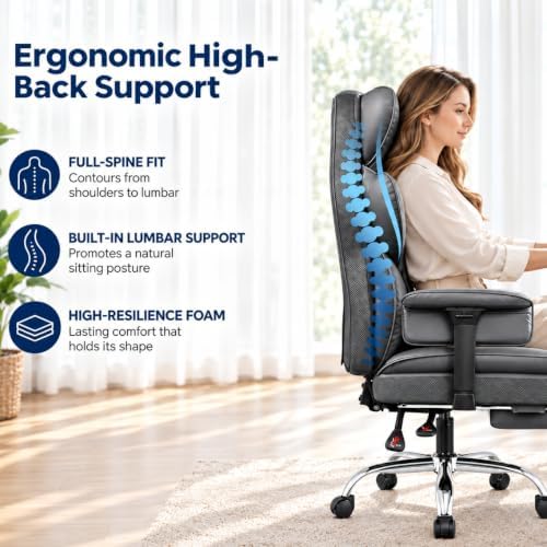 Big & Tall Office Chair 400 LBS with Lumbar Support & Footrest - Image 5