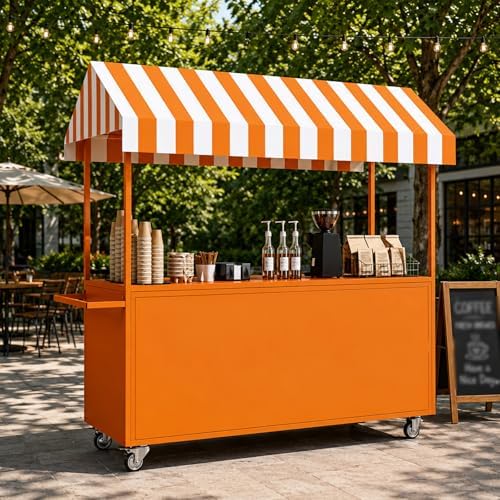 Portable Vendor Cart with Lockable Canopy and Wheels, Large Mobile Food Display Stand for Outdoor Markets & Events, Sturdy Metal Snack Kiosk with 360° Swivel Casters (Orange, 55x23.6x78.7in) by Unknown