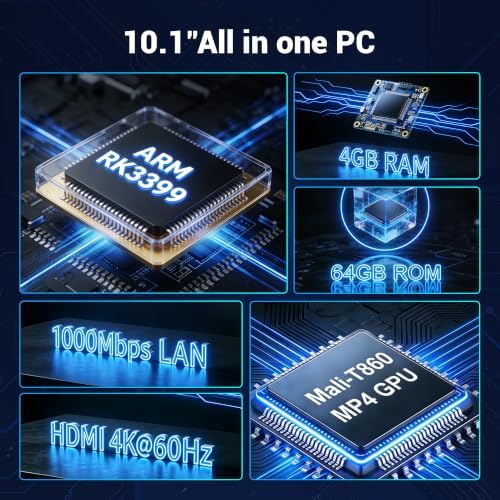 Fanless All-in-One Touchscreen Mini Computer RK3399, Industrial Mini PC 10.1 Inch Rugged Android 12, 4GB RAM, 64GB ROM, 1280 * 800 IPS - Image 4