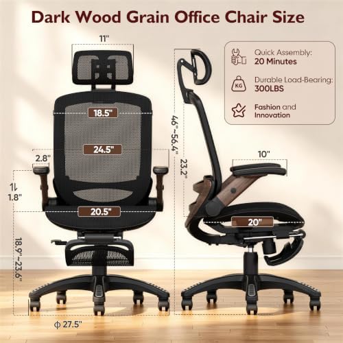 Ergonomic High-Back Office Chair with Footrest – Flip-Up Arms, 3D Headrest, 135° Recline, and Wide Mesh Seat with Lumbar Support. Rolling Swivel Task Chair for Gaming or Work, Sturdy, 300 LBS. - Image 3