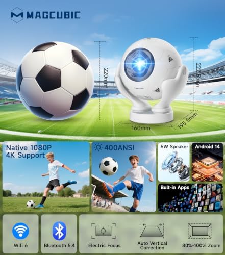 Smart Projector with Wifi and Bluetooth, Native 1080P 4K Support Projector - Image 2