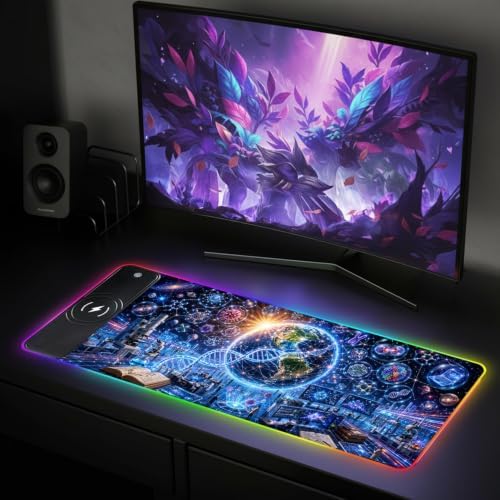 Wireless Charging RGB Gaming Mouse Pad Technology 31.5 x 11.8 Inch Extended Mouse Mat with Neon Geometric Line Design, LED Desk Pad with 7 Lighting Modes, Non-Slip Base for Gaming & Office - Image 7