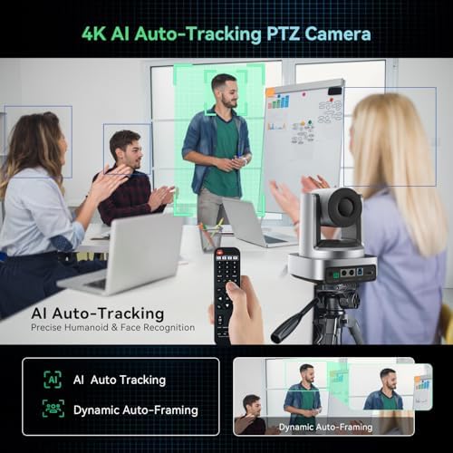 4K Conference Room Camera System, AI Auto-Tracking 4K PTZ Camera 3x Optical Zoom 92° Wide-Angle and Bluetooth Speakerphone 16.4FT Voice Pickup for Conferencing Worship Church Education Medical - Image 5