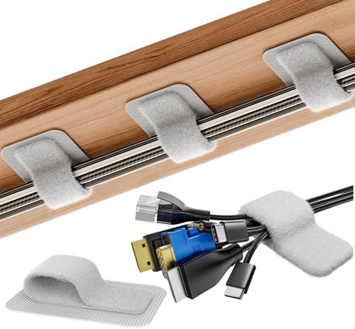 Cable Management Under Desk, 【Up to 15 Cord】【Enhanced Wire Holder】 Reusable Cord Organizer Holder, Adjustable Hook and Loop Cable Ties, Wire Clips Under Table Hider, 20 Pair(Grey) by Liveabetterlife
