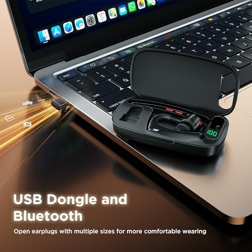 Bluetooth Headset V5.3, Wireless Headset with Dual Noise-Canceling Microphones, Portable Charging Case, 300H Standby Time, Hands Free Headphones for Computer/Cell Phones, Trucker/Home/Office/Work - Image 4