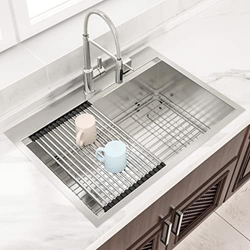 Lordear Kitchen Sink Drop In 28x22 Topmount 16 Gauge Stainless Steel Single Bowl Ledge Workstation Kitchen Sink Basin - Image 3