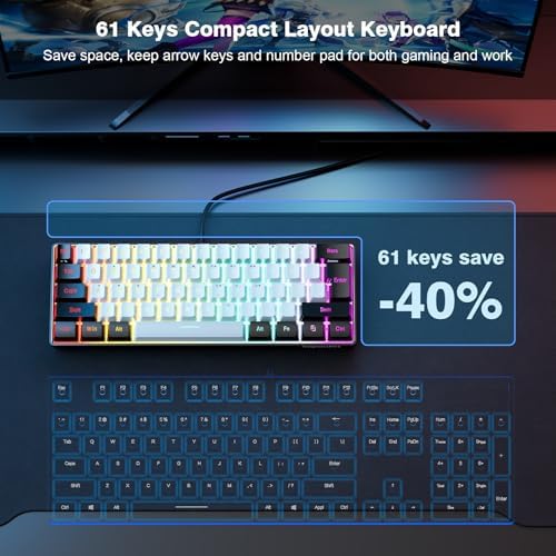 Snpurdiri 60% Wired Gaming Keyboard, 61 Keys, Black-White - Image 3