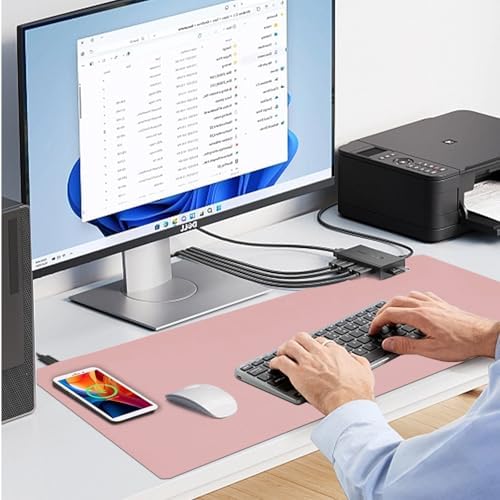 Desk Mat with Wireless Charging, Pink Mouse Pad with Wireless Charger, Desk Pad Matt for Desktop, Mousepad Gaming Large Mouse Pad, Leather Compute for Keyboard and Mouse, 32" x 16" - Image 5