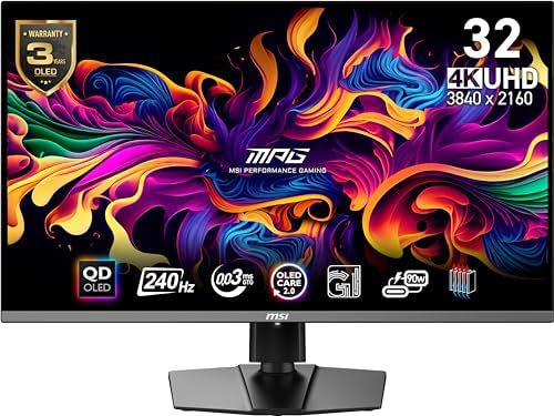 msi MPG 321URX QD-OLED, 32" 4K UHD Quantum Dot OLED Gaming Monitor, 3840 x 2160, 0.03ms, 240Hz, True Black HDR 400, 90W USB Type C, HDMI, DP Port by Unknown
