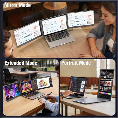 APILDELLA 15.6’’ Triple Laptop Screen Extender, 1080P FHD Portable Dual Monitor for Laptop USB C HDMI, Plug-Play Monitor Extender for Triple Display for Mac/Windows, Fit 13”-17.3” Laptops - Image 6