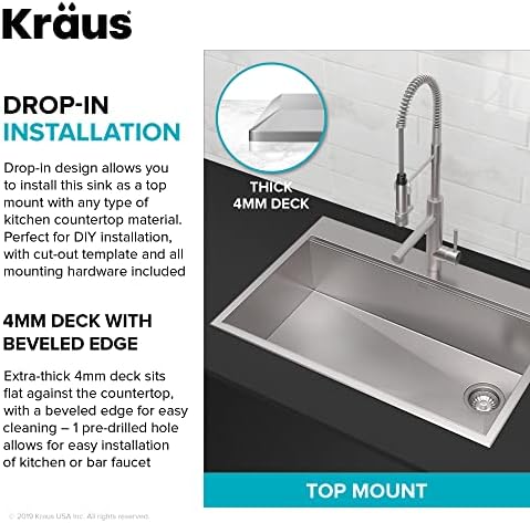 KRAUS KWT310-33/18 Kore Workstation 33-inch Drop-In 18 Gauge Single Bowl Stainless Steel Kitchen Sink with Integrated Ledge and Accessories - Image 6
