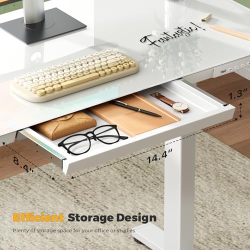 35" Electric Standing Desk with Drawer, One-Piece Glass Top - Image 2