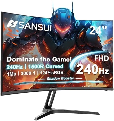 SANSUI 24 Inch Curved 240Hz Gaming Monitor FHD 1080P, 1500R Curved Computer by SANSUI