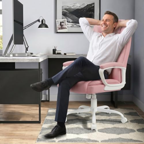 LEMBERI High Back PU Leather Executive Office Chair, Adjustable Swivel Computer Desk Chair with Padded Armrests for Home Office, Pink - Image 2