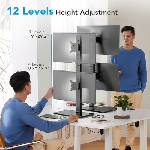 AX WABER Dual Monitor Stand Vertical Stack Screen Free-Standing Desk Mount Arm Riser Fits Two 13 to 34 Inch Computer Monitors with Swivel,Tilt, Height Adjustable,VESA Stand 100x100mm, 75x75mm AX05TB02 - Image 3