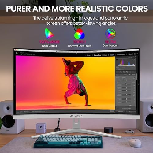 CRUA 27 Inch FHD 100Hz White Curved Computer Monitor, 1800R VA, Frameless - Image 3