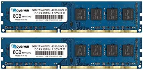 16GB DDR3L 12800U 2X8GB DDR3 / DDR3L 1600MHz UDIMM RAM, Royemai PC3L-12800 2Rx8 1.35V/1.5V CL11 240-pin Desktop Computer RAM Memory Module by DUOMEIQI