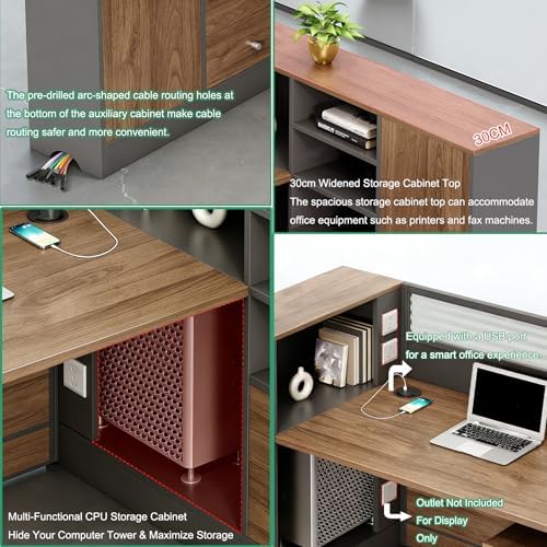 Modern Office Cubicle Workstation Desk with Tempered Glass Privacy Panels, USB Charging Hub & Cable Management,Multi-Person Modular Computer Desk for Commercial Office (A-Right, Two Person-T) - Image 4