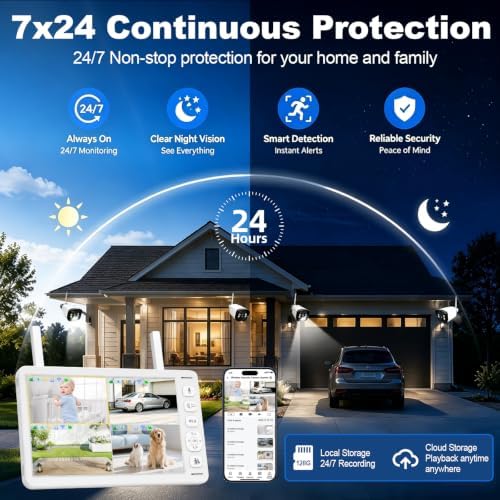 VTimes 4Pcs Smart Home Security Camera System with Monitor,AI Human Dection - Image 3