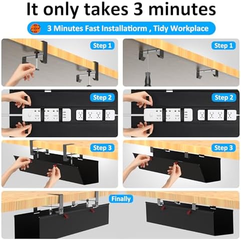 Under Desk Cable Management Tray - Under Desk Cord Management - Clamp/Screw Mount - Fabric Wire Management - Cable Raceways Tray Cord Hiders for Office/Home (Black, 35.8"×5.6") - Image 4