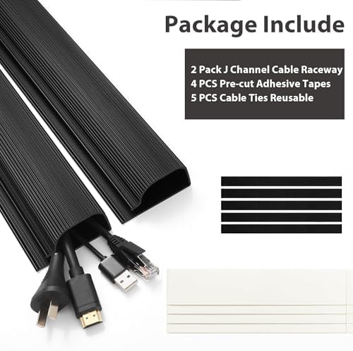 Cable Management Under Desk, 32in (2x15.75in) J Channel, Self Adhesive Cable Raceways Channel, Easy to Install Cord Cover Hider Desk Cord Organizer Electrical Black - Image 3