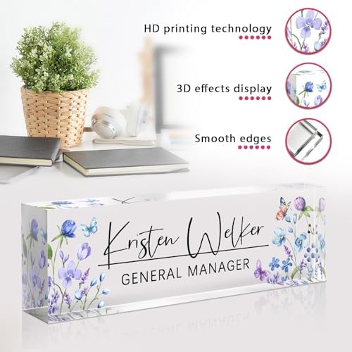 Custom Office Name Plate for Desk - Desk Name Plate Personalized Gifts for Coworkers, Boss, Employees, Teacher, Nurse - Office Desk Decor for Women Men - Employee Appreciation Gifts (Butterfly/Flower) - Image 5