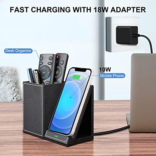 Wireless Charger with Desk Organizer, Wireless Charging Station for iPhone 13/13 Pro Max/13 Pro/12 Series/11/XS Max/XR/X/8Plus/SE 2, Wireless Charging Stand with Leather… (Black S) - Image 2