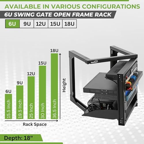 NavePoint 6U Server Rack with Swing Gate - Wall Mount Rack for 19 Inch IT & AV Equipment - 18' Deep, Black - Image 3