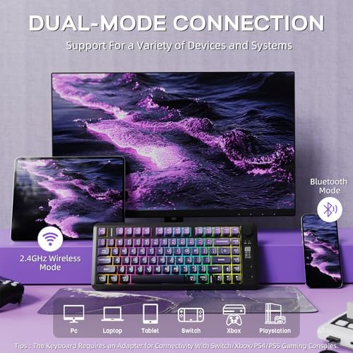 Free wolf M75 Wireless Gaming Keyboard Mechanical Feel Membrane - Purple - Image 3