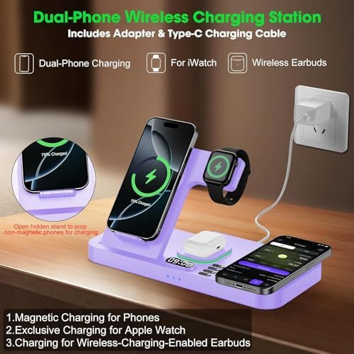 Dual Phone Foldable Wireless Charging Station for Apple, Couple&Family Use - Image 2