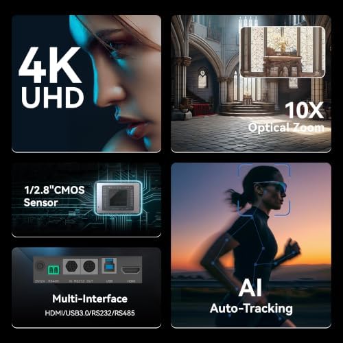 TONGVEO AI 4K PTZ Camera with Auto Tracking, 10X Optical Zoom Video Conferencing Camera, HDMI & USB 3.0 Plug and Play Webcam for Zoom, Teams, Church Worship, Live Streaming, Education - Image 4
