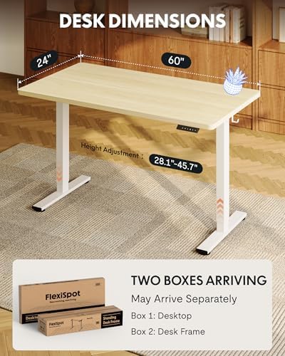 FLEXISPOT EN1 60"x24" One-Piece Standing Desk, White Wood Grain - Image 5