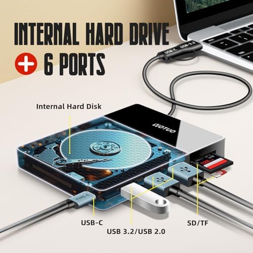 YOTUO Portable 500GB Docking Station External Hard Drive, Multiport USB-C Hub + HDD 7-in-1, USB 3.0, SD/TF Card, Multi-Functional HDD for Windows, Mac, Android, TV, Phone, Laptop, Desktop, PC - Image 3