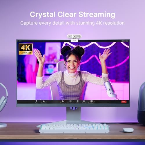 NexiGo N660P Pro 4K Webcam with Distortion-Free Lens, 1080p 60 fps Autofocus USB Streaming Camera, 3DNR, Noise-Canceling Mics & Privacy Cover, Web Cam for Gaming/Live Streaming/PC/Mac/Switch 2, White - Image 2
