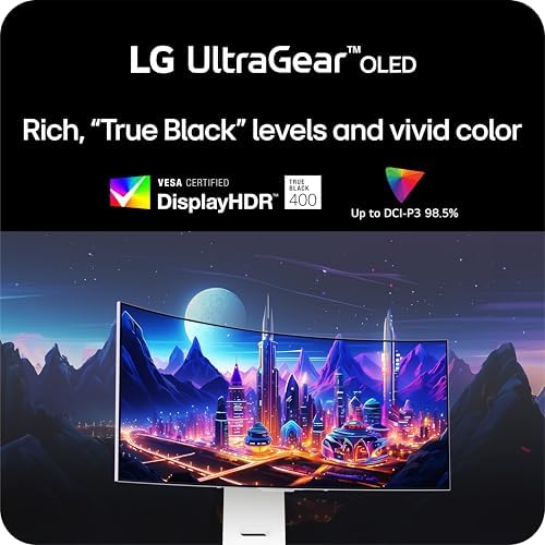 LG 34GS95QE 34-inch Ultragear OLED Curved Gaming Monitor WQHD 1440p 800R 240Hz 0.03ms AMD FreeSync Premium Pro NVIDIA G-Sync HDMI 2.1 DisplayPort Tilt/Height/Swivel Stand White - Image 5