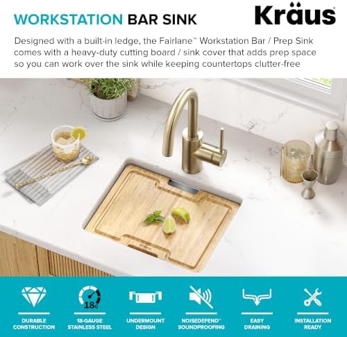 KRAUS Fairlane 15 in Undermount Workstation Single Bowl 18-Gauge Stainless Steel Bar Kitchen Sink with Accessories, KWU631-15 - Image 3