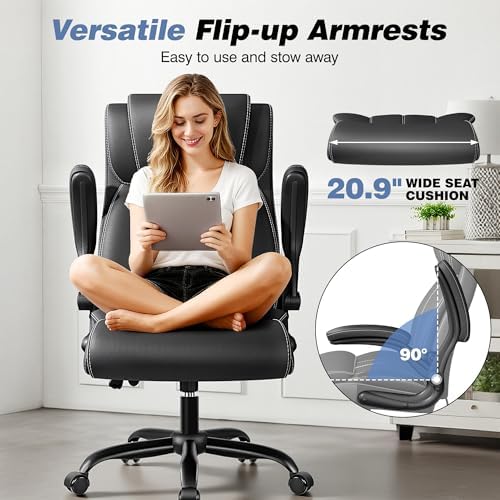 BESTFAIR High Back Home Office Chair, Inflatable Lumbar Support, Black - Image 6