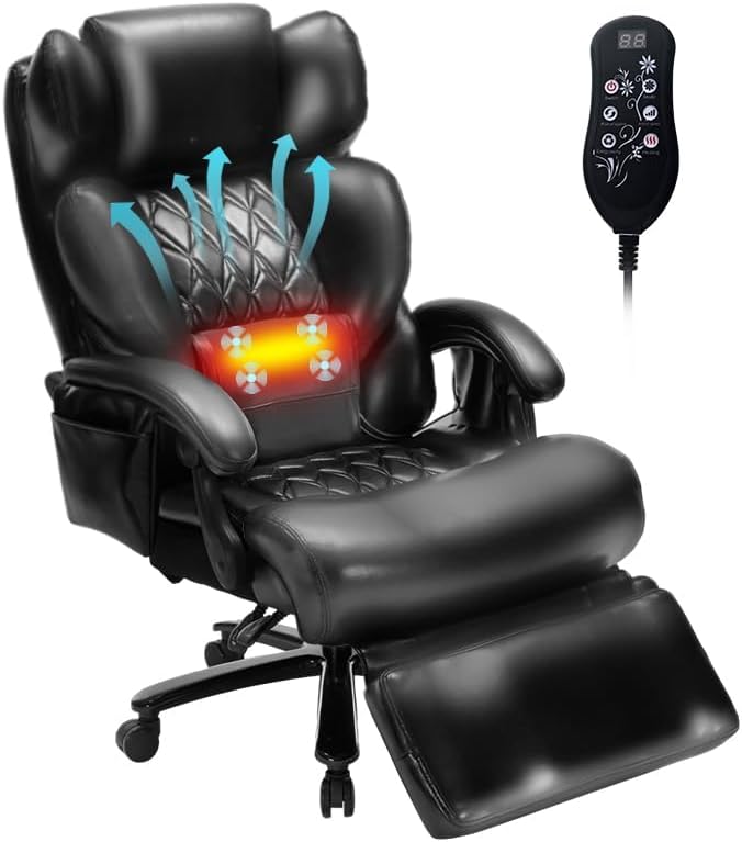 800LBS Massage Office Chair with Foot Rest & 8 Points Vibration Heat for Heavy People,Big and Tall Ergonomic Executive Reclining Desk Chairs for Home Office Managerial Use by home