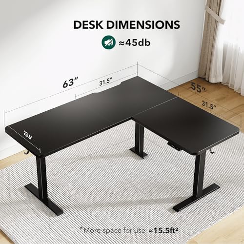 Cubiker L Shaped Standing Desk - 63 x 55 Inch Electric Adjustable Height Corner Standing Desk, Ergonomic Sit Stand Up Table with 3 Memory Buttons, Splice Board for Home Office, Black - Image 3