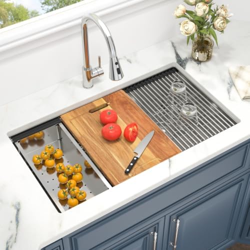 33 Undermount Kitchen Sink Stainless Steel 16 Gauge Double Bowl Low Divide - Image 2