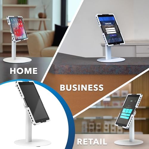 Mount-It! Universal Tablet Countertop Stand, Secure Kiosk Mount, White - Image 3