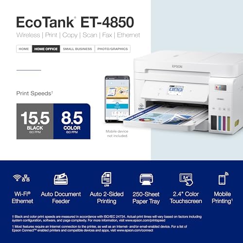 Epson EcoTank ET-4850 Wireless Color All-in-One Supertank Printer - Black - Image 4
