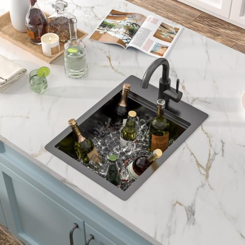 14"x19" Black Bar Prep Sink Drop In Workstation with Faucet Combo - Image 2