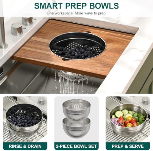 32x19" Undermount Kitchen Sink with Faucet, SS304 Waterfall Sink - Image 6