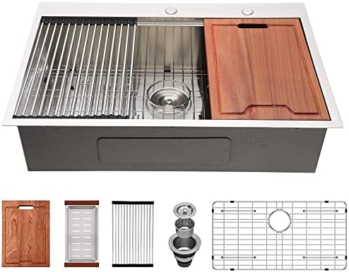 Lordear Kitchen Sink Drop In 28x22 Topmount 16 Gauge Stainless Steel Single Bowl Ledge Workstation Kitchen Sink Basin by LORDEAR