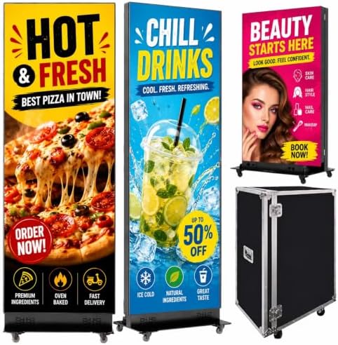 80 Inch LED Screen Poster, P1.86 Spliceable Digital Signage Display, GOB LED Poster Display with Flight Case, Commercial Advertising Display for Events, Rentals and Weddings, WiFi/USB/HDMI by Unknown