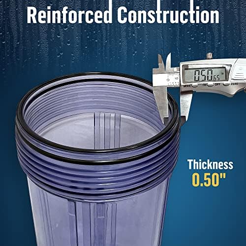 High Capacity 10 x 4.5” Whole House Filter Purifier System for Well or City Water, Presser Relief Button, 1” NPT Brass Port, Double O-Ring, Meets NSF Standards & Regulations (Transparent, 3 Sets) - Image 4