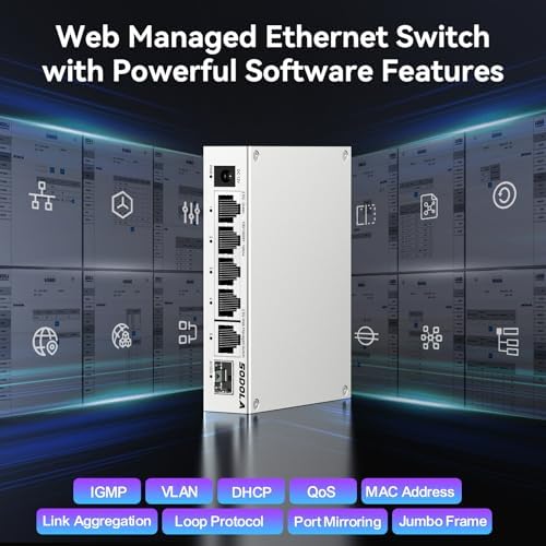 SODOLA 5 Port 2.5Gb Switch Managed, 5X 2.5G Base-T Ports, 1x 10G SFP+,Aluminum Alloy Cooling & Magnetic Mounting - LACP/QoS/VLAN/IGMP Web 2.5G Network Switch for Homelab - Image 6
