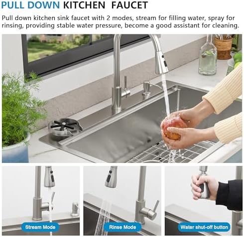 30"x22" Drop In Kitchen Sink Ledge Workstation – 16 Gauge 304 Stainless Steel Top Mount Overmount Single Bowl Sink Basin with Faucet Combo & Glass Rinser - Image 7